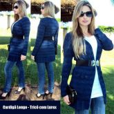 Cardigãn em Lurex Azul Marinho